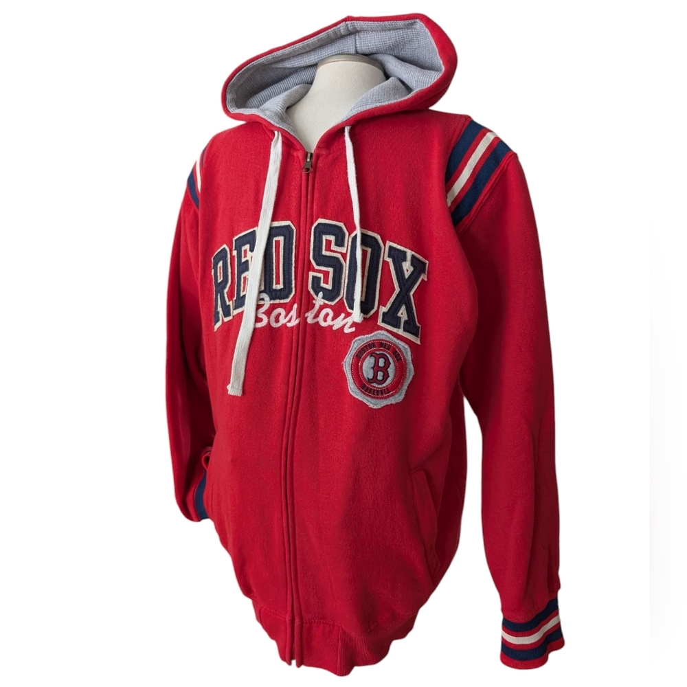 Boston Red Sox MLB Full Zip Carl Banks Hoodie Size Med Red & White Baseball